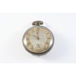 A SILVER OPEN FACED POCKET WATCH the ornate dial with Roman numerals and foliate embossed