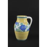 CLARICE CLIFF LOTUS JUG - SUNGAY a large singled handled lotus jug, hand painted with a band of