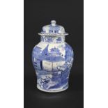 19THC CHINESE TEMPLE JAR & COVER a large porcelain jar and cover of baluster shape, the blue and