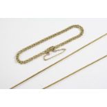 A 14CT GOLD SNAKE LINK CHAIN NECKLACE 57cm long, 9.1 grams, together with a 9ct gold flat curb