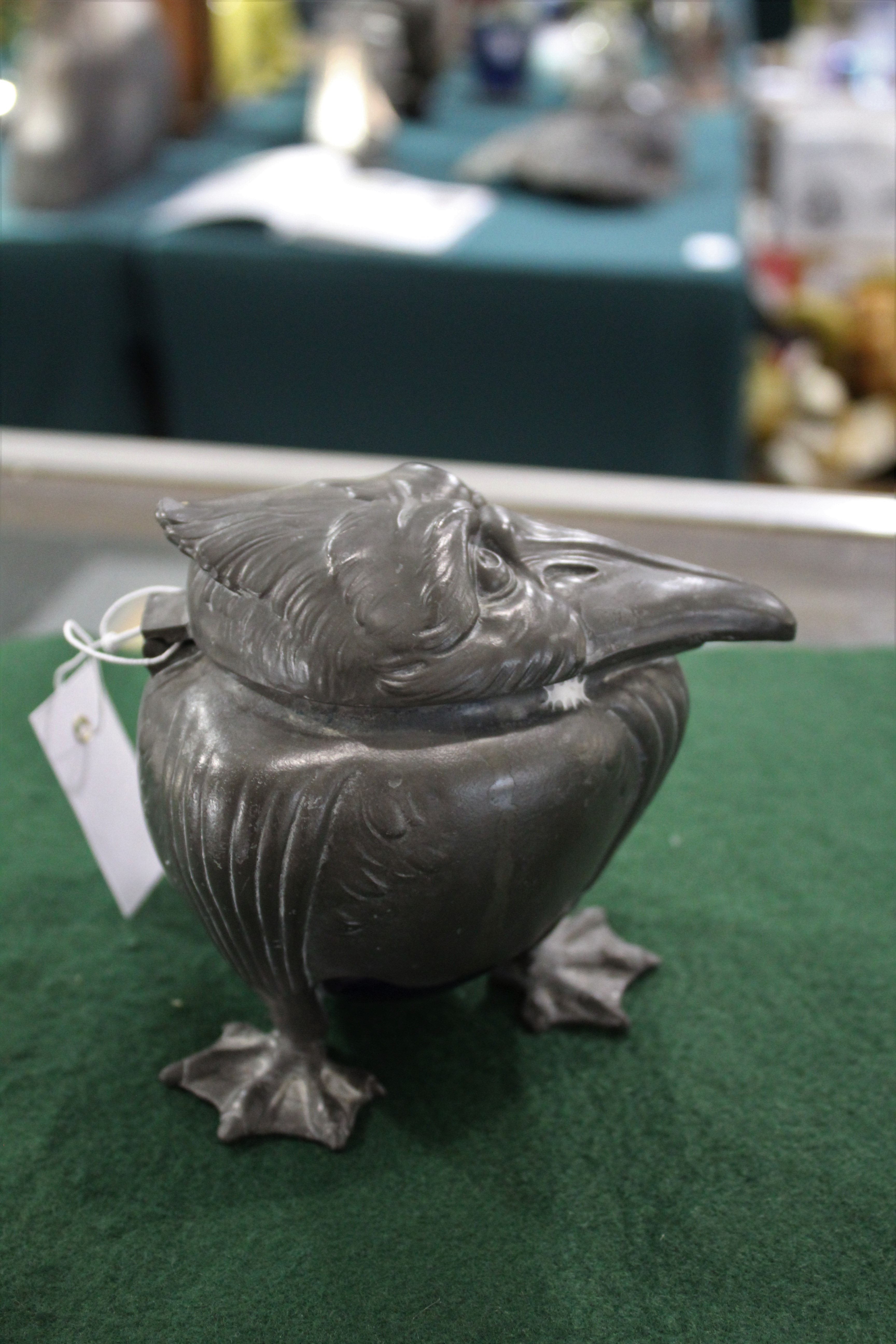 ART NOUVEAU PEWTER BIRD INKWELL an unusual pewter inkwell in the form of a Bird, the head hinges - Image 10 of 22