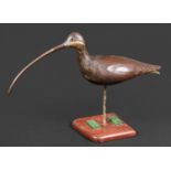 GUY TAPLIN - CARVED WOODEN CURLEW a large painted wooden model of a Curlew, supported by a metal