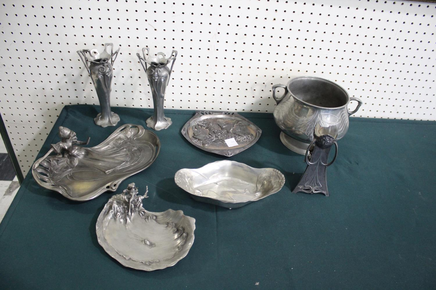 WMF ART NOUVEAU INKSTAND & OTHER ART NOUVEAU PEWTER including a WMF pewter inkstand with floral - Image 2 of 2