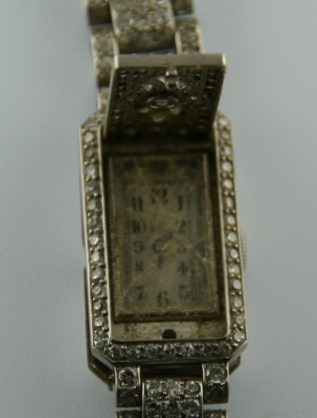 AN ART DECO LADY'S DIAMOND COCKTAIL WRISTWATCH millegrain set overall with circular-cut diamonds, - Image 5 of 6