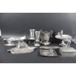 WMF ART NOUVEAU INKSTAND & OTHER ART NOUVEAU PEWTER including a WMF pewter inkstand with floral