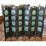 LARGE CHINESE LACQUERED & CLOISONNE SCREEN, a large 20thc six fold lacquered screen