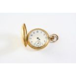AN 18CT GOLD HALF HUNTING CASED POCKET WATCH the white enamel dial with Arabic numerals and