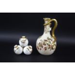 ROYAL WORCESTER LIZARD JUG the blush ivory jug with gilded lizard handle, the body painted with
