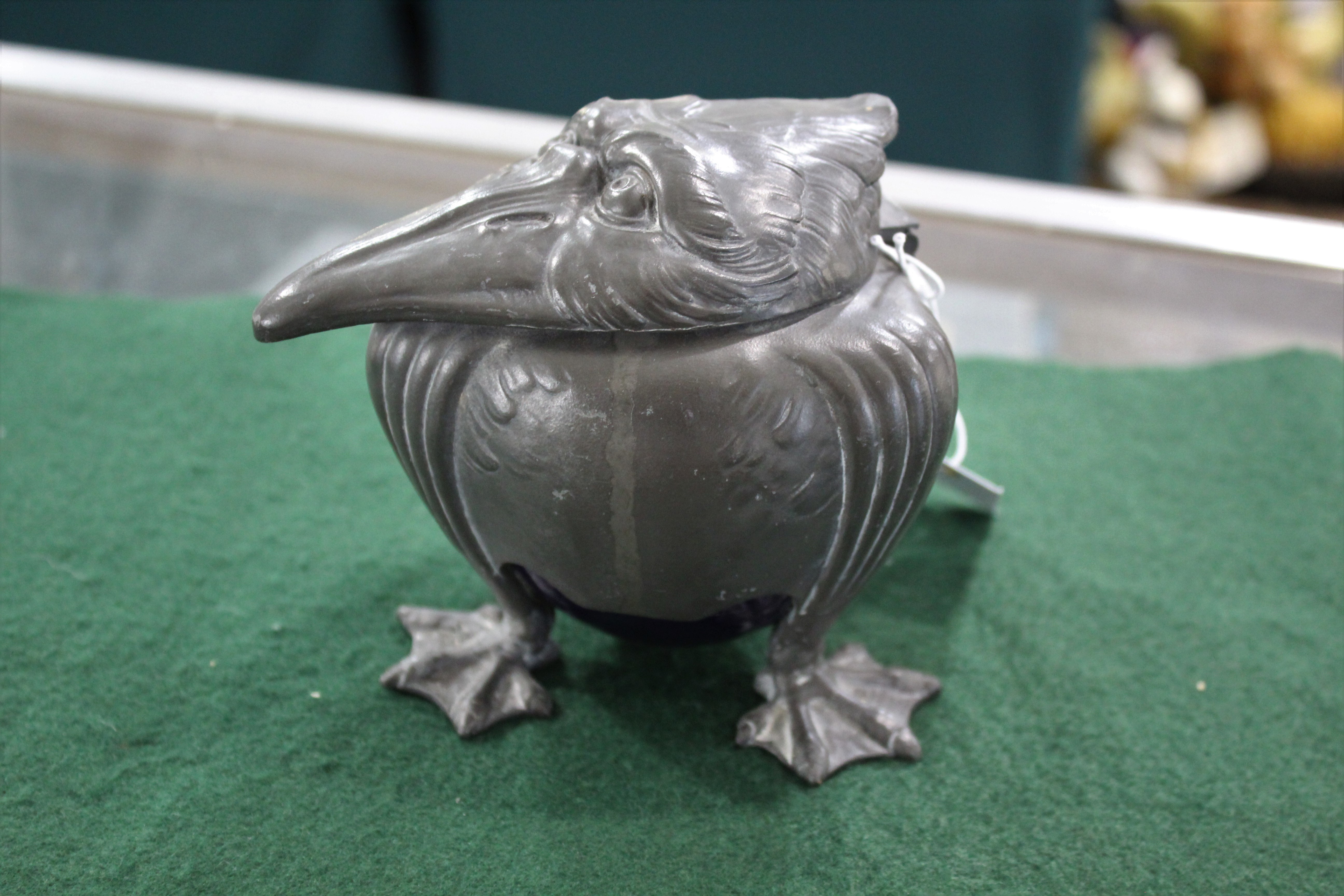 ART NOUVEAU PEWTER BIRD INKWELL an unusual pewter inkwell in the form of a Bird, the head hinges - Image 7 of 22