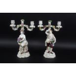 PAIR OF VOLKSTEDT GERMAN PORCELAIN CANDLEABRA a pair of late 19thc porcelain twin branch candleabra,
