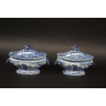 PAIR OF PEARLWARE TUREENS a pair of lidded tureens with shell shaped finials and handles, with