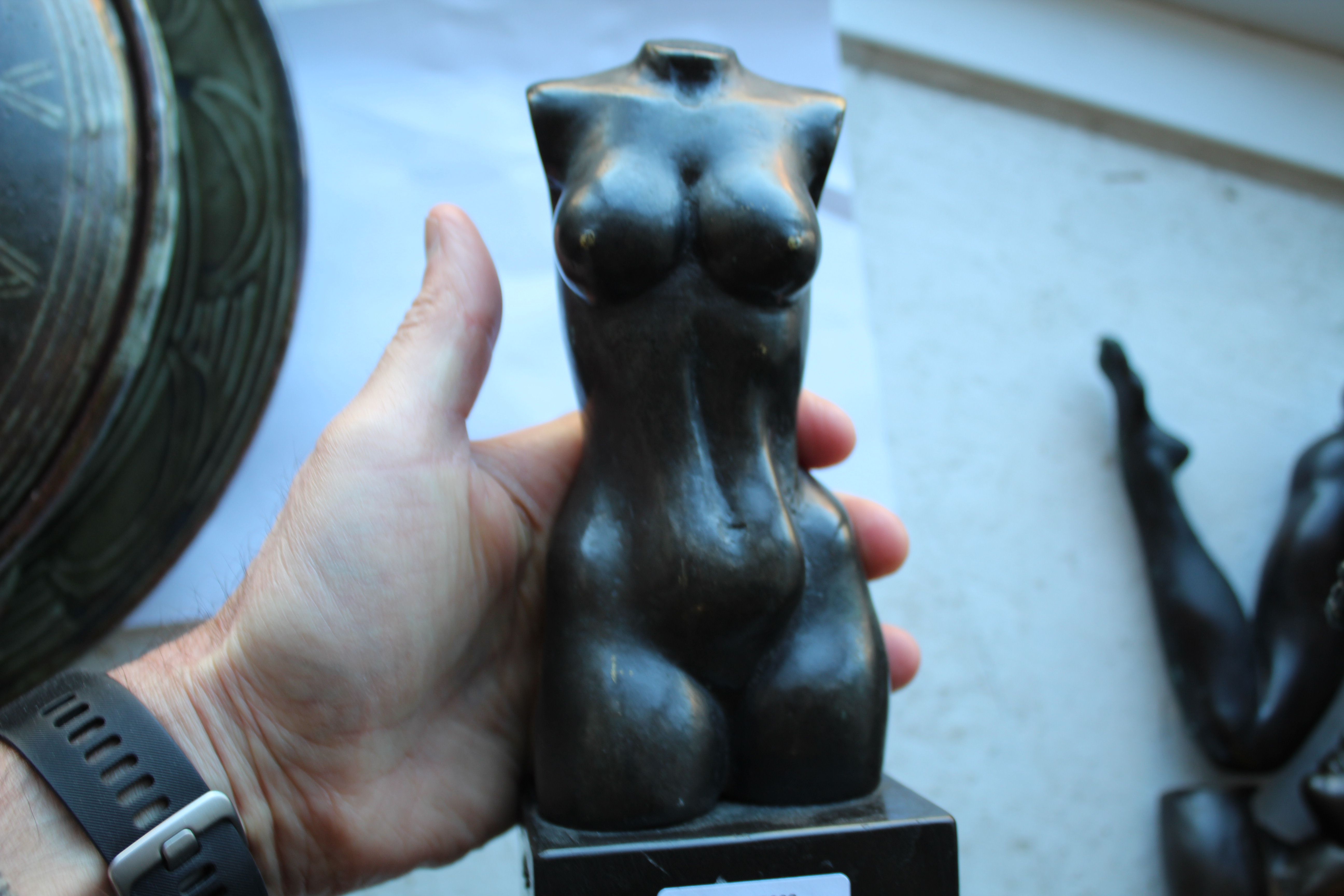 BRONZE SCULPTURE - SIGNED a bronze sculpture of a lady's torso, mounted on a block plinth. Signed - Image 6 of 16