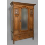 ARTS & CRAFTS WARDROBE & DRESSING TABLE in the manner of Shapland & Petter, both items made in oak