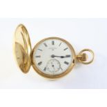 AN 18CT GOLD FULL HUNTING CASED POCKET WATCH the white enamel dial signed Rotherhams, with black