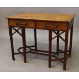 ARTS & CRAFTS SIDE TABLE an unusual table with two drawers and bar handles, supported on eight