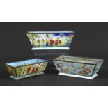 CHINESE CANTON ENAMEL TROUGHS probably late 19thc, the three Canton enamel troughs of graduated size