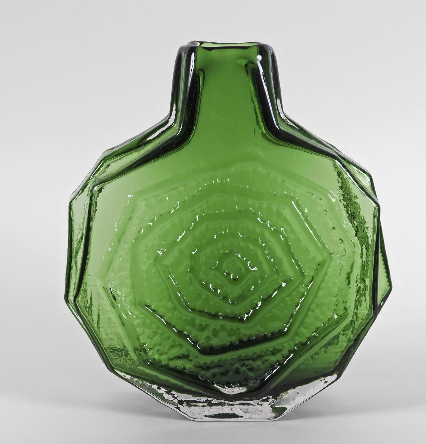 WHITEFRIARS BANJO VASE a large Whitefriars textured banjo vase in the Meadow Green colourway,