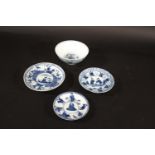 CHINESE BLUE & WHITE SAUCER a small blue and white saucer painted with various figures including one