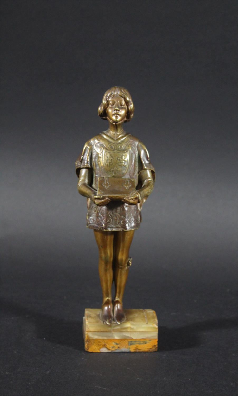 FRIEDRICH GOLDSCHEIDER BRONZE a small bronze figure of a boy in a Court uniform, and holding a - Image 2 of 12