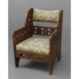 ARTS & CRAFTS ARMCHAIR - GOODYERS circa 1900, the oak armchair with heart and club motifs to each