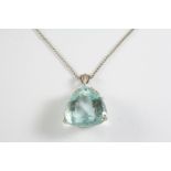 AN AQUAMARINE AND DIAMOND PENDANT the pear-shaped aquamarine is set with circular-cut diamonds in