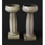 PAIR OF ARTS & CRAFTS STONEWARE JARDINIERES & STANDS probably designed by Archibald Knox for Liberty