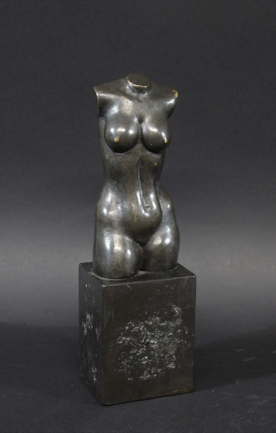 BRONZE SCULPTURE - SIGNED a bronze sculpture of a lady's torso, mounted on a block plinth. Signed