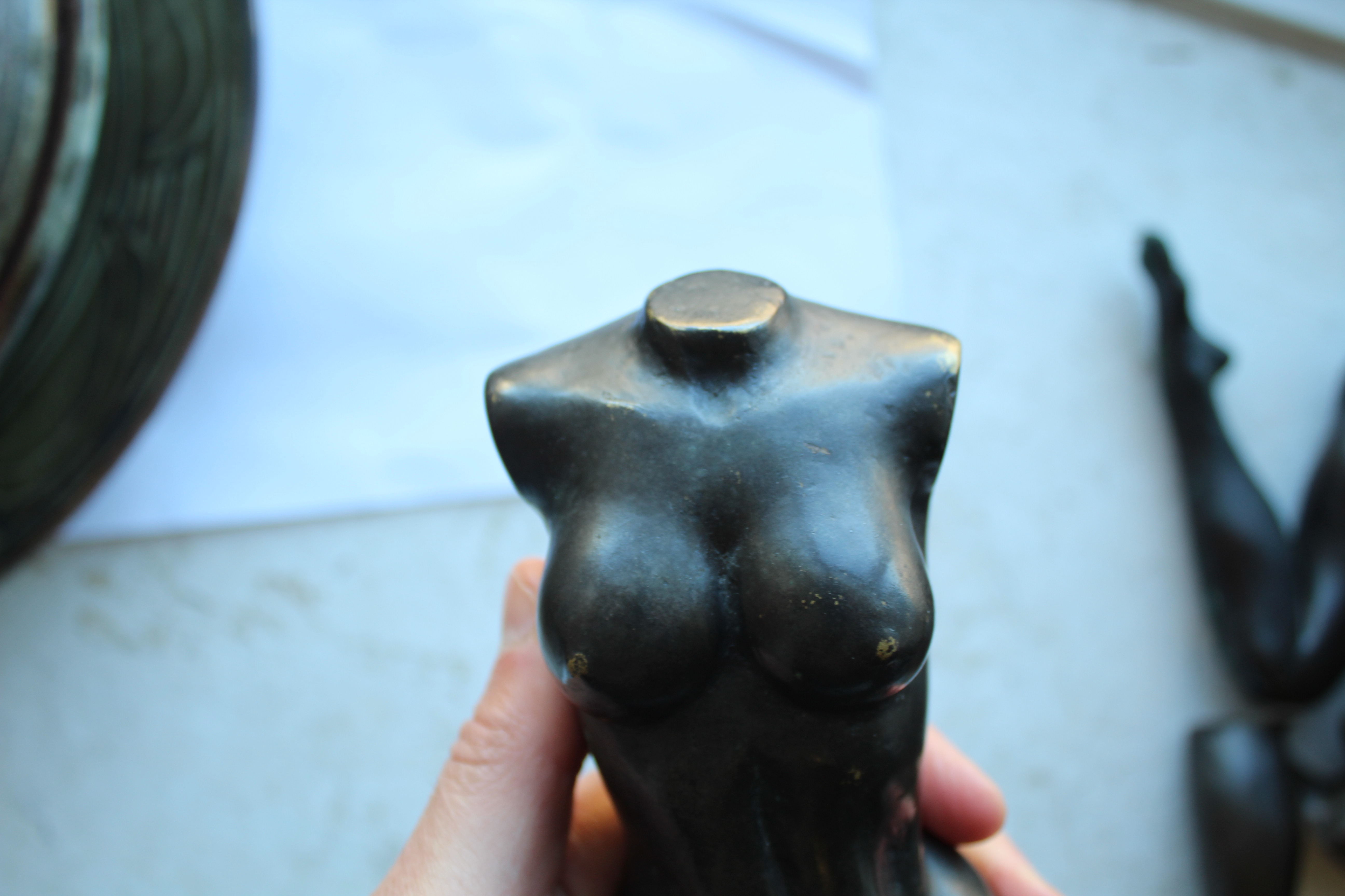 BRONZE SCULPTURE - SIGNED a bronze sculpture of a lady's torso, mounted on a block plinth. Signed - Image 7 of 16