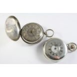 A 19TH CENTURY SILVER FULL HUNTING CASED POCKET WATCH the silver foliate dial with Roman numerals,