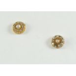 A PAIR OF DIAMOND AND PEARL CLUSTER STUD EARRINGS each earring centred with a half pearl within a