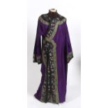 CHINESE SILK ROBE a late 19thc or early 20thc full length unlined purple silk robe, brightly