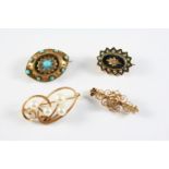 A VICTORIAN GOLD AND TURQUOISE BROOCH the oval gold mount is set with turquoise cabochons, with