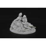 LARGE MEISSEN BLANC DE CHINE GROUP a 19thc group of a courting couple, on an oval base with