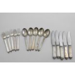 BY GEORG JENSEN:- A collected Danish part service of Pyramid pattern flatware & cutlery to include:-