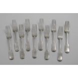 A SET OF TEN GEORGE IV SCOTTISH FIDDLE PATTERN DESSERT FORKS crested, by J. McKay, Edinburgh 1829;