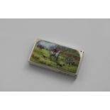 A LATE VICTORIAN RECTANGULAR VESTA CASE decorated on the front with a foxhunting scene, the