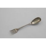 A GEORGE III SPOON CUM FORK with an egg-shaped bowl at one end and four tines at the other, by