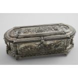 A LATE 19TH CENTURY CONTINENTAL ELECTROPLATED CASKET of shaped rectangular outline with stiff leaf