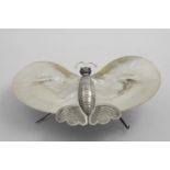 A LATE 19TH / EARLY 20TH CENTURY CHINESE MOTHER OF PEARL MOUNTED DISH resembling a butterfly, by