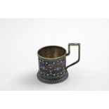 A LATE 19TH / EARLY 20TH CENTURY RUSSIAN SILVERGILT LEMON TEA GLASS HOLDER with cloisonne-