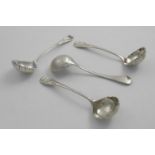 A MATCHED SET OF FOUR GEORGE III SAUCE LADLES Hanoverian pattern with shell terminals & shell bowls,