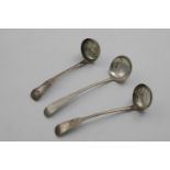 THREE SCOTTISH PROVINCIAL TODDY LADLES:- A King's pattern example (single struck with shoulders), by