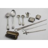 A MIXED LOT:- Two engine-turned vesta cases, a paper knife with a cruciform terminal, a gold-mounted