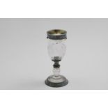 A 19TH CENTURY AUSTRA/HUNGARIAN SILVERGILT & ENAMEL MOUNTED ROCK CRYSTAL GOBLET heightened with