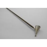 A LATE 20TH CENTURY CONICAL CANDLE SNUFFER with a long, turned wooden handle, maker's mark "JR",