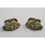 A PAIR OF LATE 19TH / EARLY 20TH CENTURY FRENCH CAST SILVERGILT DOUBLE SALTS with fluting, husks and