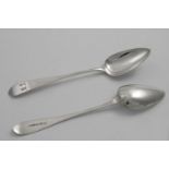 A PAIR OF SCOTTISH PROVINCIAL TABLE SPOONS with "pointed" ends, engraved with two crests, by