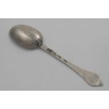 A WILLIAM III WAVY-END OR DOGNOSE TABLE SPOON with a bead and reeded rattail, scratched "S.D" on the