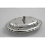 A GEORGE III SHAPED OVAL ENTREE DISH AND COVER with gadrooned borders, the cover with four applied