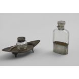 A MOUNTED CUT-GLASS SPIRIT FLASK with engine-turned decoration, by Synyer & Beddoes, Birmingham 1919